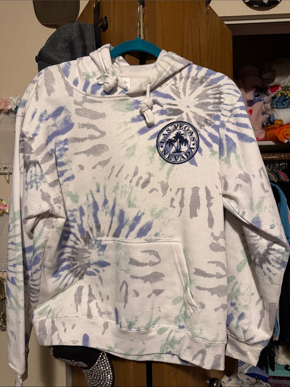 Tie-Dye Pullover Hoodie in White, Blue & Gray